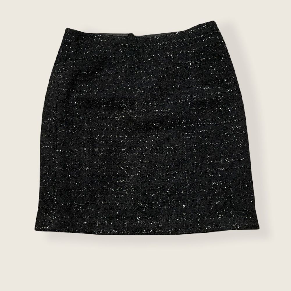 Laundry By Shelli Segal Black Textured Sparkle Zip Up Mini Skirt 6